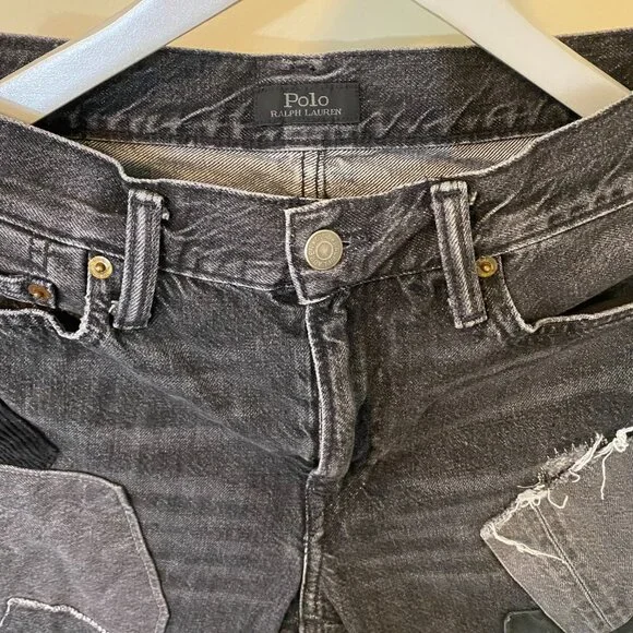 Polo By Ralph Lauren Avery Boyfriend Patchwork Jeans Size 27 in Worn Black